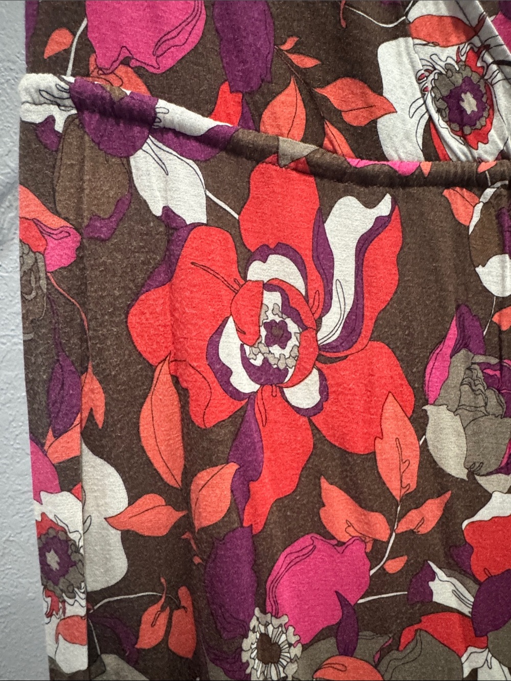 Old Navy Brown Floral Wrap Dress with Pink & Red Accents - Picture 3 of 7